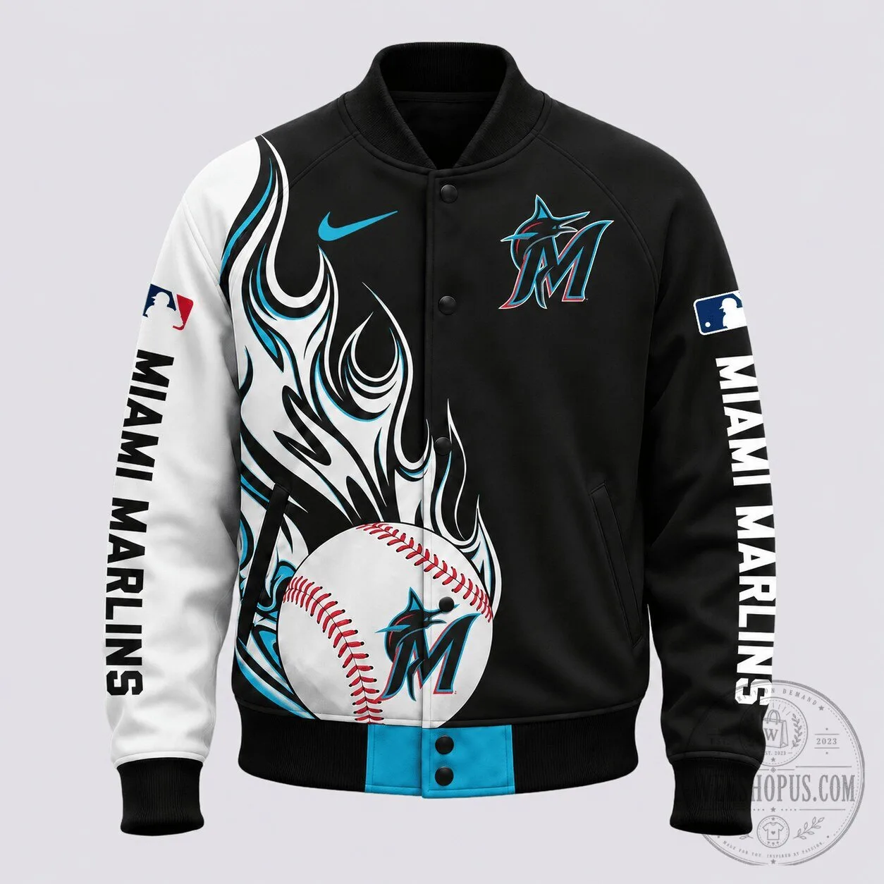 Miami Marlins Baseball Flame Strike Bomber Jacket