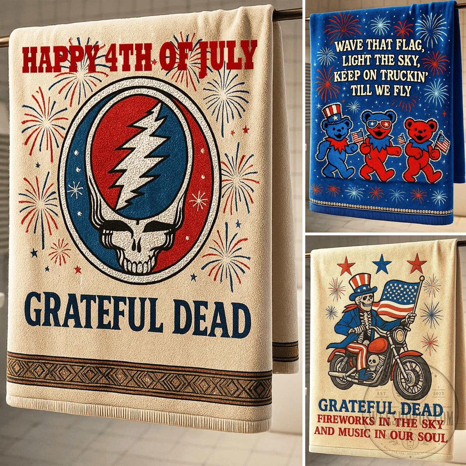 Grateful Dead Happy 4th of July Independence Day Bath Towel 1 Grateful Dead Happy 4th of July Independence Day Bath Towel
