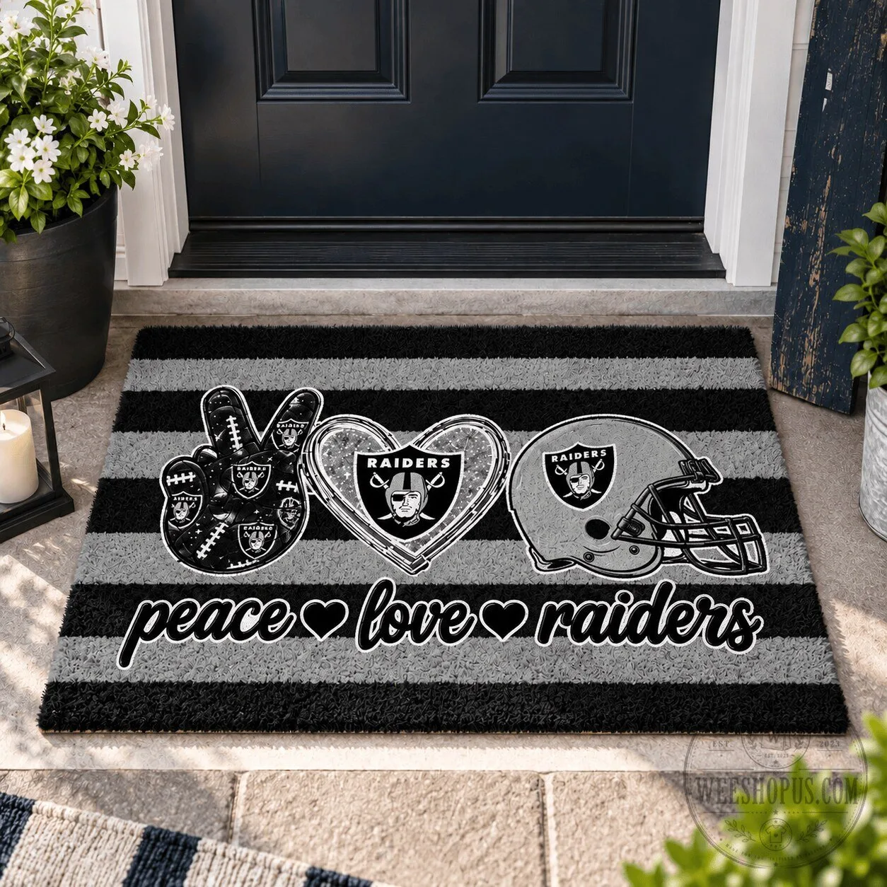 Las Vegas Raiders Peace Love Raiders Football Team Fan Doormat 4 Las Vegas Raiders Peace Love Raiders Football Team Fan Doormat