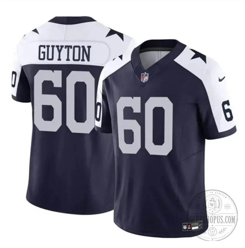 Dallas Cowboys Football Tyler Guyton Number 60 Navy Blue Game Jersey