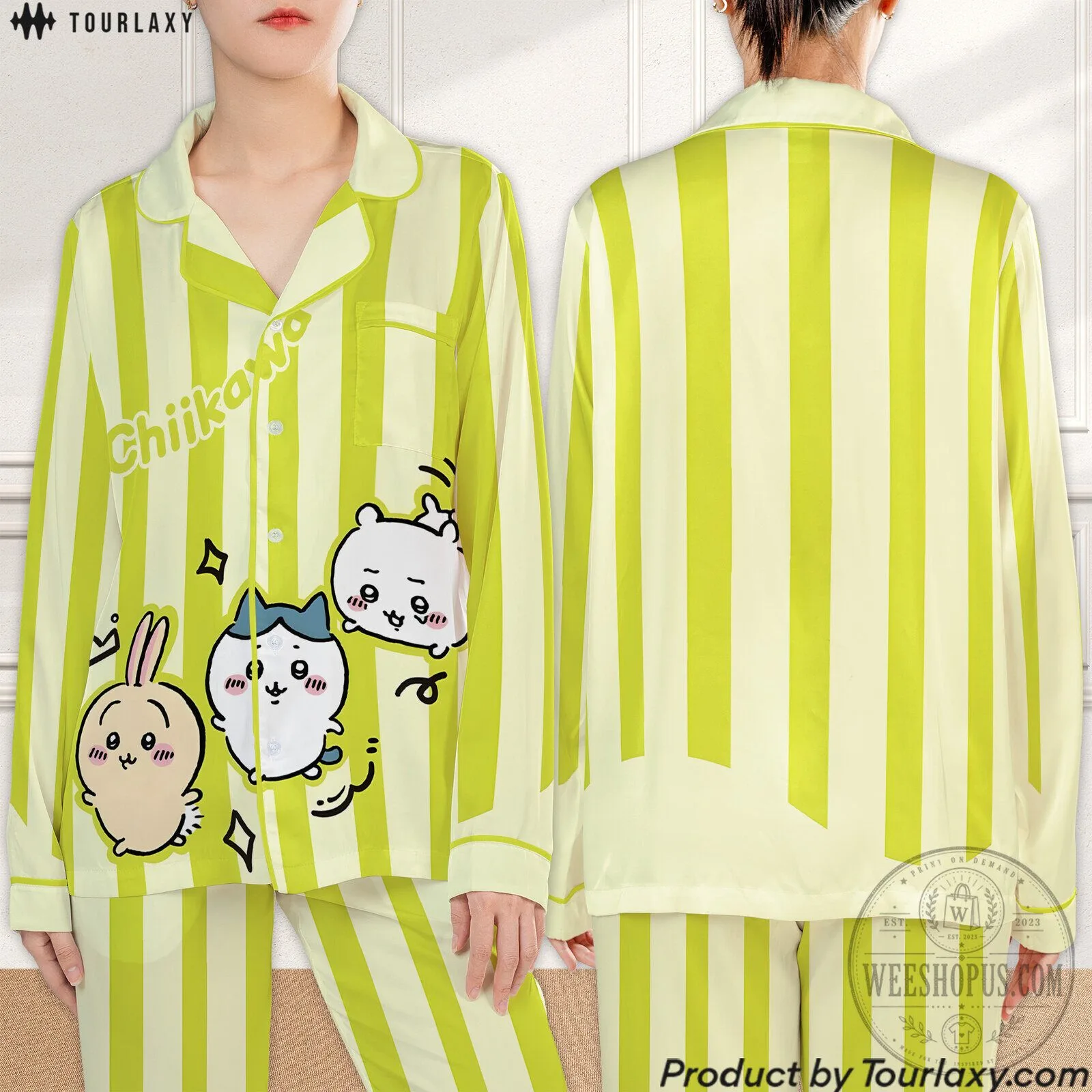 Chiikawa Anime Character Striped Pajamas Set for Women