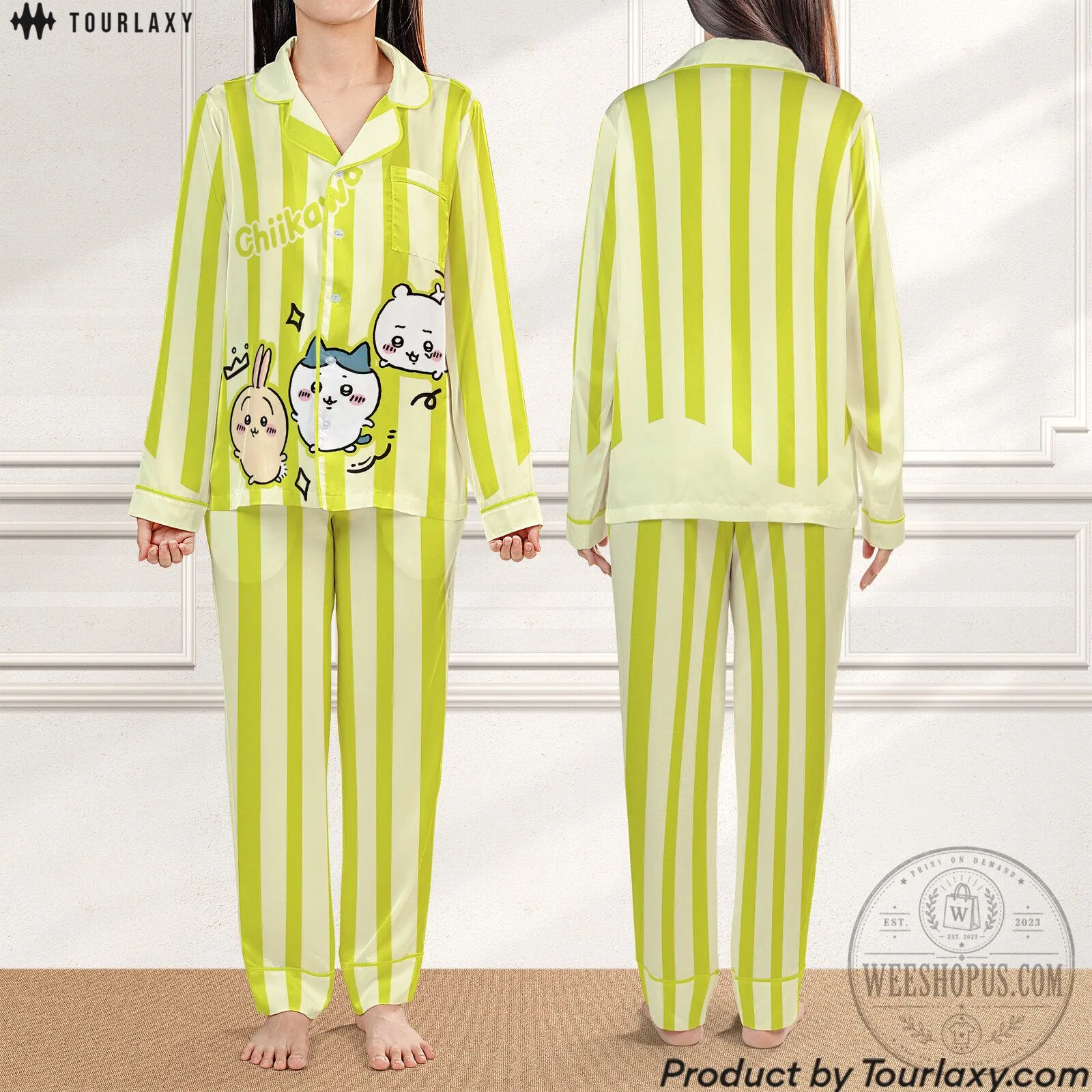 Chiikawa Anime Character Striped Pajamas Set for Women 7 Chiikawa Anime Character Striped Pajamas Set for Women