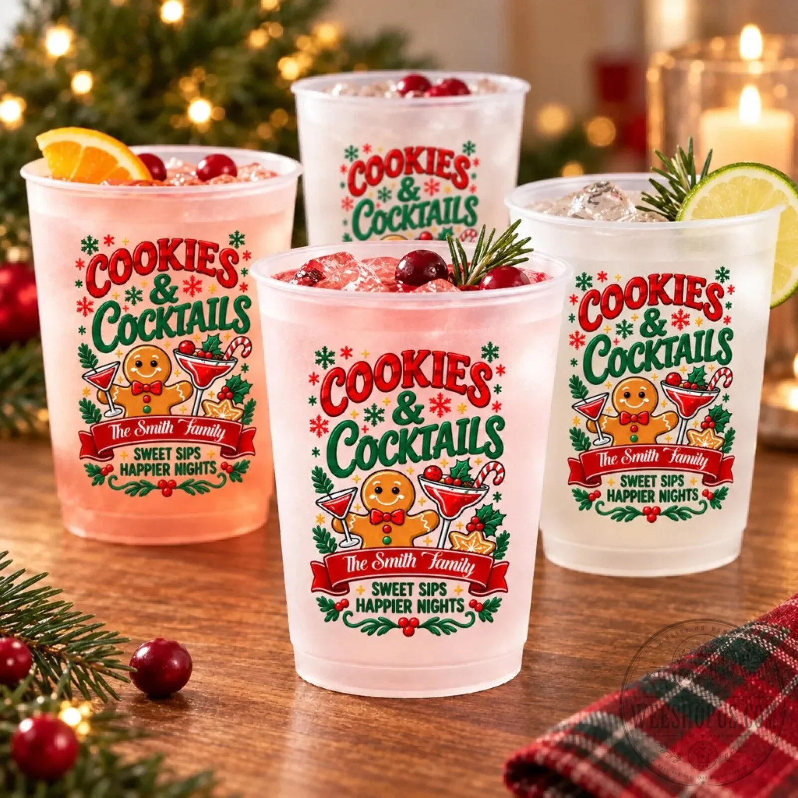 Personalized Cookies and Cocktails Christmas Frosted Drinking Glass