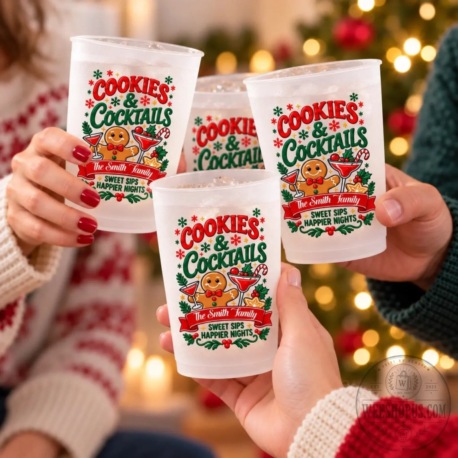 Personalized Cookies and Cocktails Christmas Frosted Drinking Glass 7 Personalized Cookies and Cocktails Christmas Frosted Drinking Glass