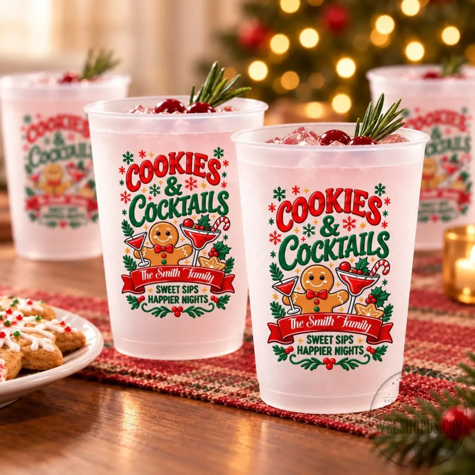 Personalized Cookies and Cocktails Christmas Frosted Drinking Glass 8 Personalized Cookies and Cocktails Christmas Frosted Drinking Glass