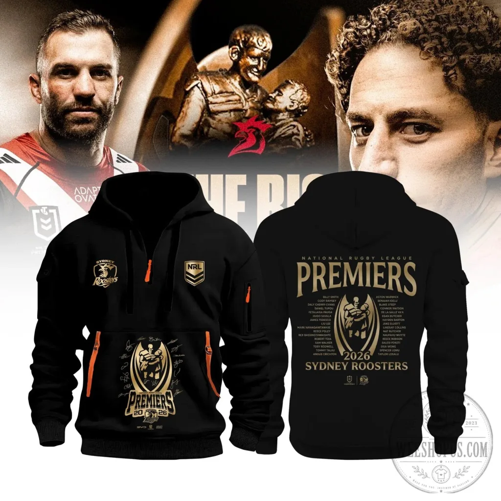Sydney Roosters National Rugby League Premiers 2026 Black Zipper Hoodie Sydney Roosters National Rugby League Premiers 2026 Black Zipper Hoodie