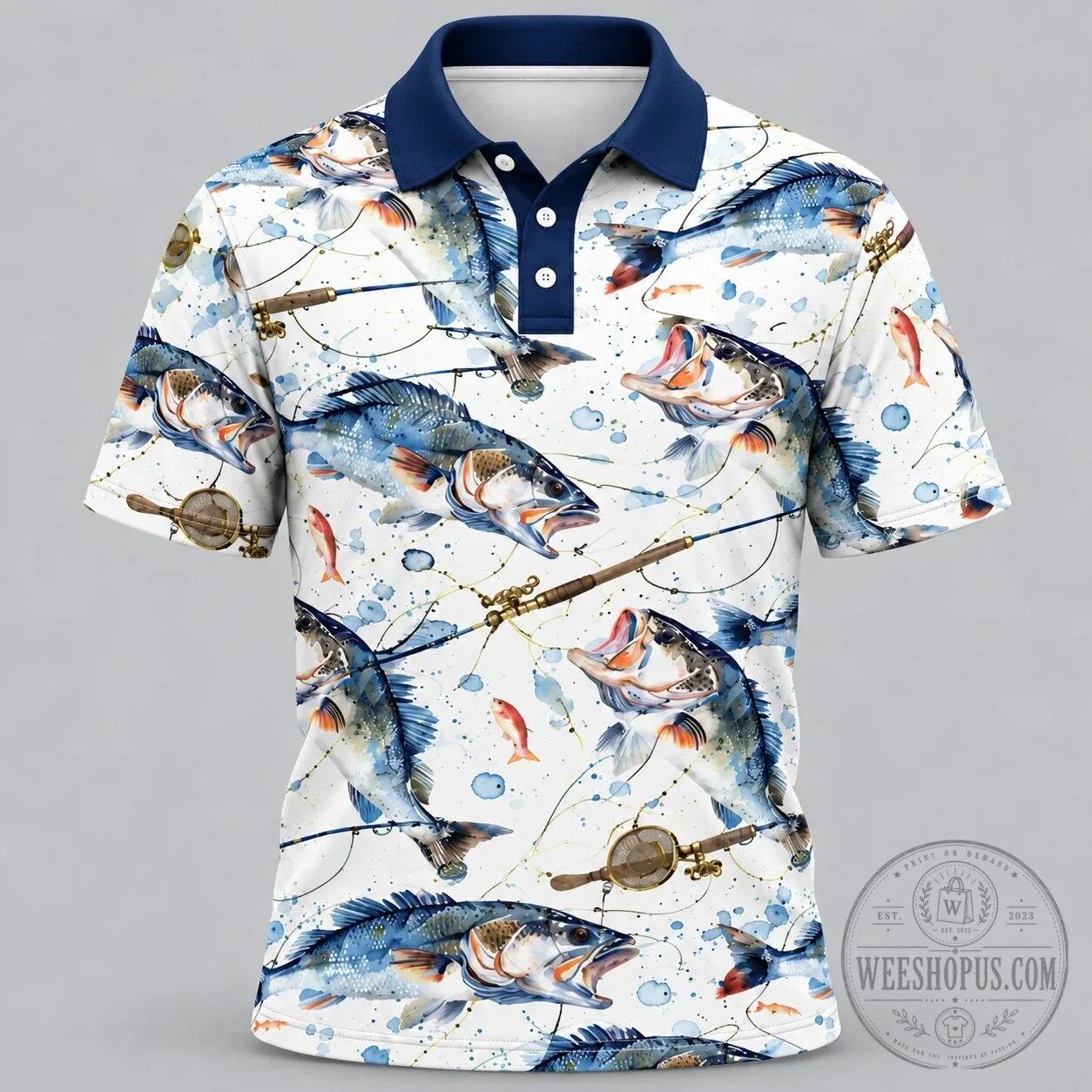Watercolor Bass Fishing Angler Sport Polo Shirt 2 Watercolor Bass Fishing Angler Sport Polo Shirt