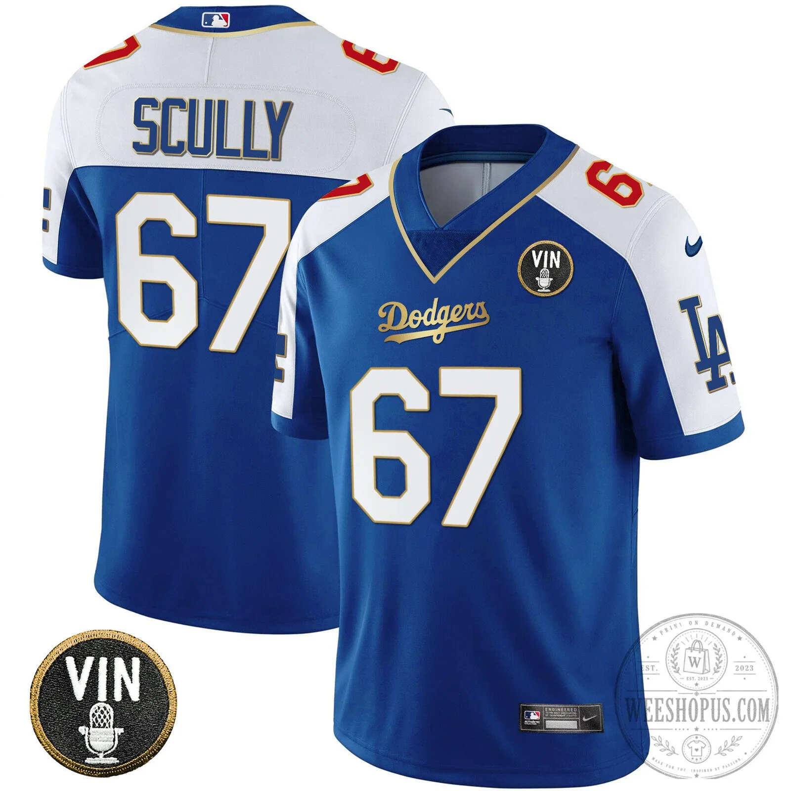 Los Angeles Dodgers Vin Scully Number 67 Royal Blue Baseball Jersey