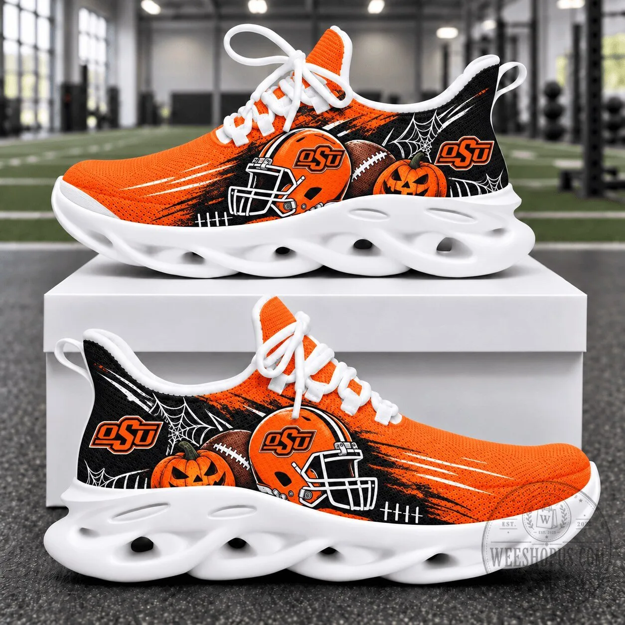 Oklahoma State Cowboys Halloween Pumpkin Spiderweb Orange Running Shoes