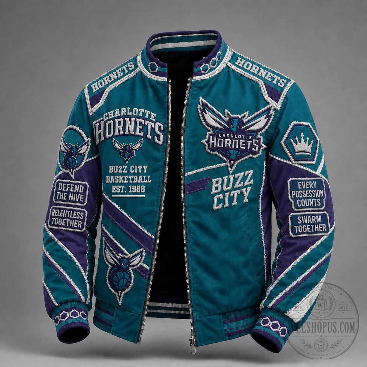 Charlotte Hornets NBA Basketball Team Bomber Jacket for Men 5 Charlotte Hornets NBA Basketball Team Bomber Jacket for Men