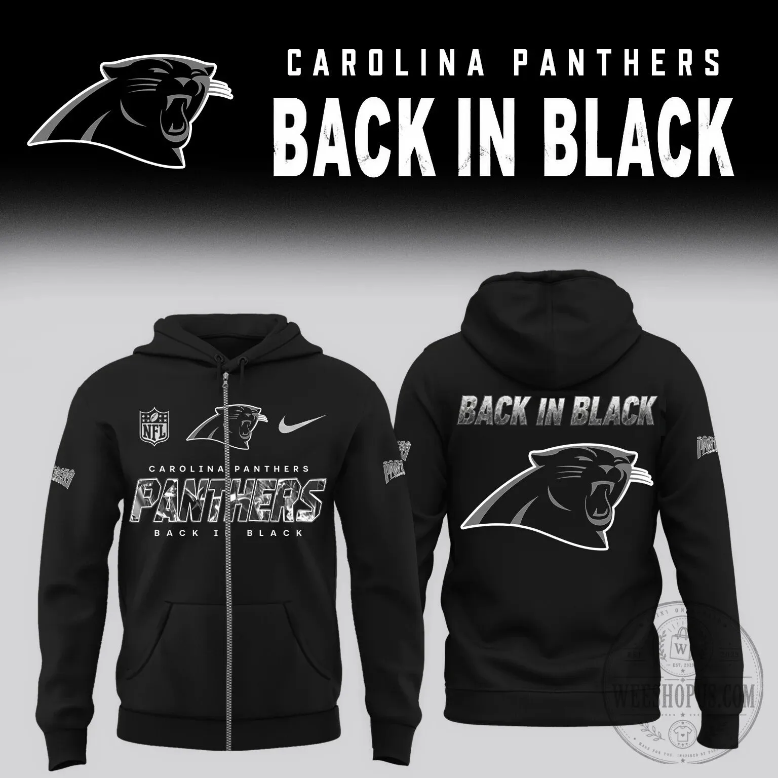 Carolina Panthers Back In Black Edition Full Zip Hoodie