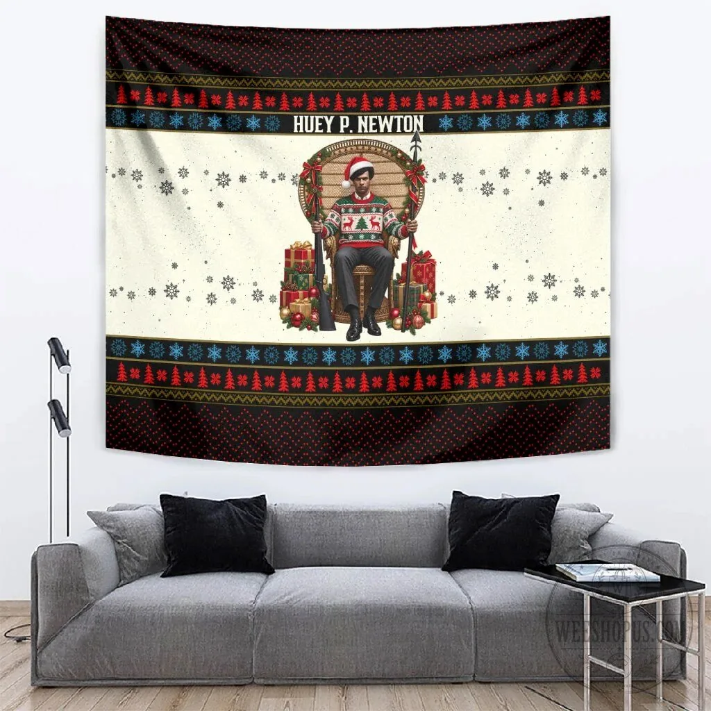 Huey P. Newton Black Panther Christmas Holiday Ugly Sweater Tapestry Wall Hanging 4 Huey P. Newton Black Panther Christmas Holiday Ugly Sweater Tapestry Wall Hanging