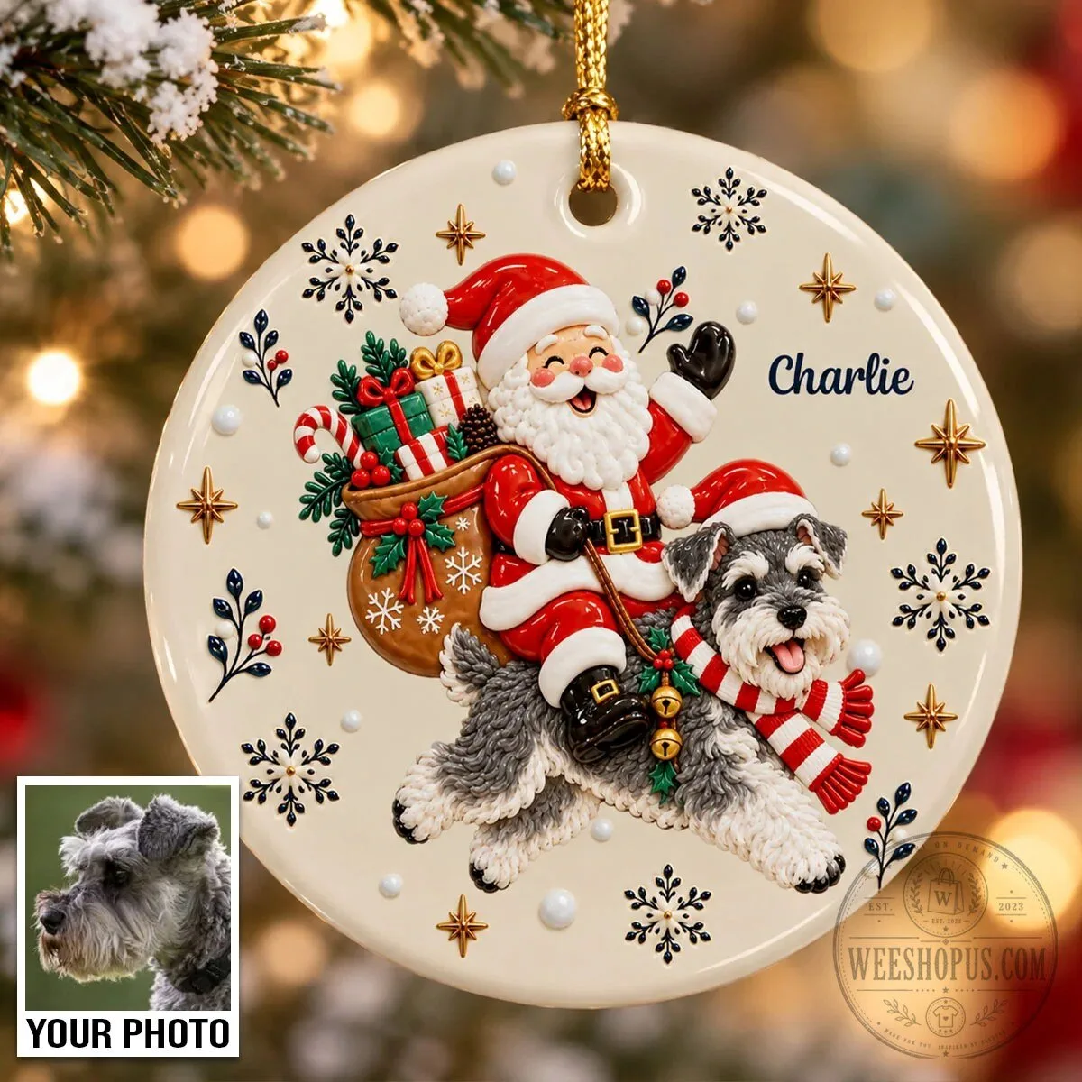 Personalized Santa Claus Riding Dog Christmas Tree Ornament 15 Personalized Santa Claus Riding Dog Christmas Tree Ornament