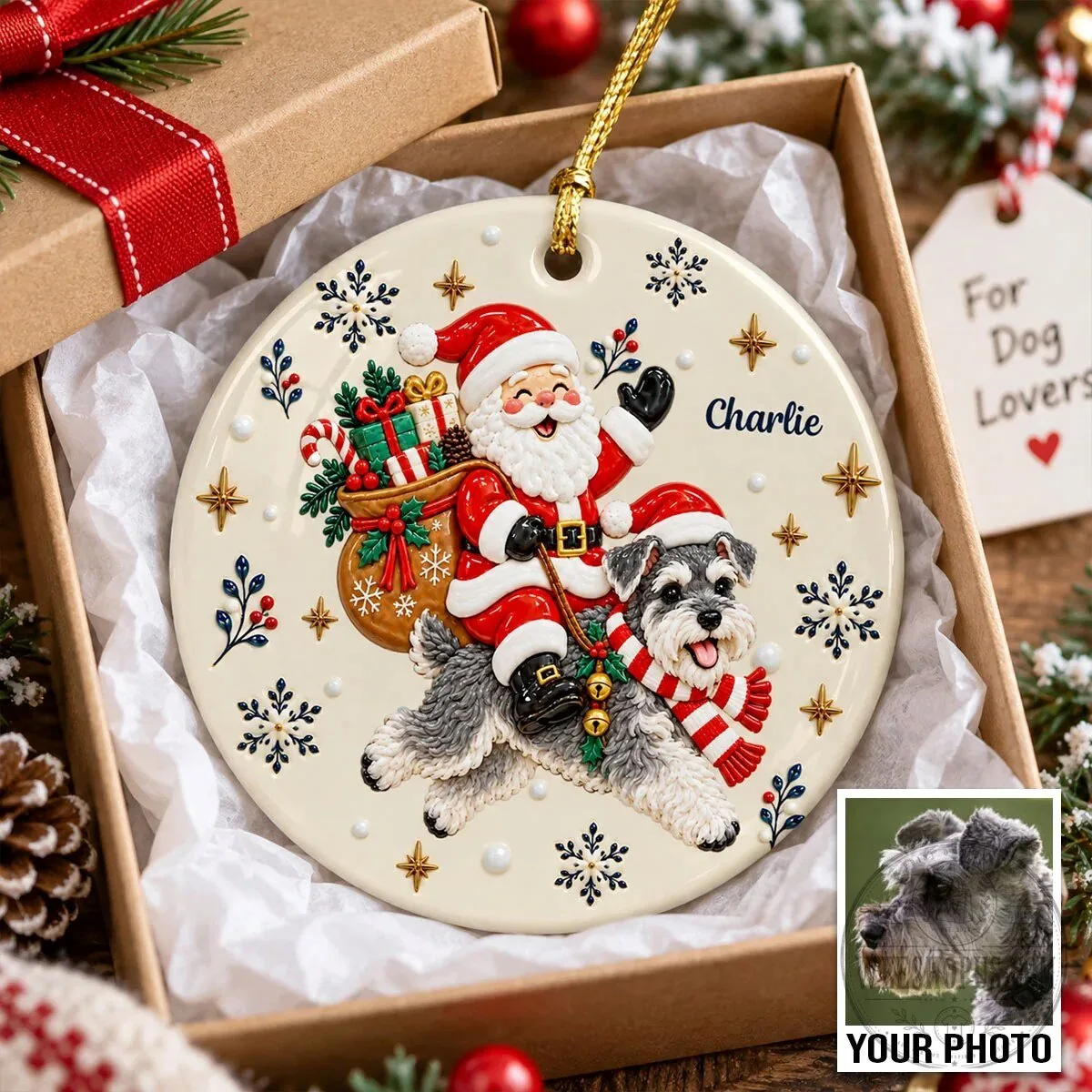 Personalized Santa Claus Riding Dog Christmas Tree Ornament 17 Personalized Santa Claus Riding Dog Christmas Tree Ornament