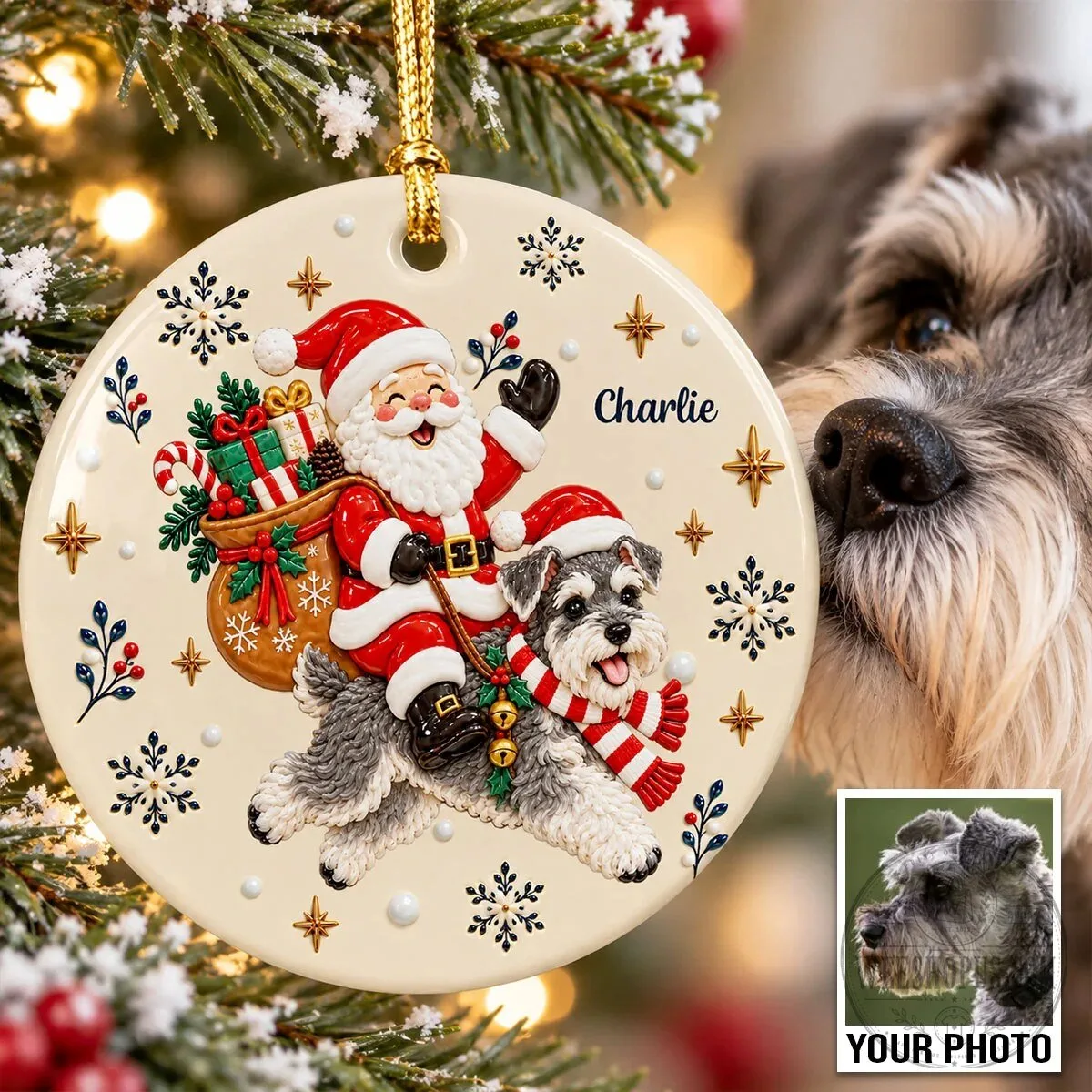 Personalized Santa Claus Riding Dog Christmas Tree Ornament 19 Personalized Santa Claus Riding Dog Christmas Tree Ornament