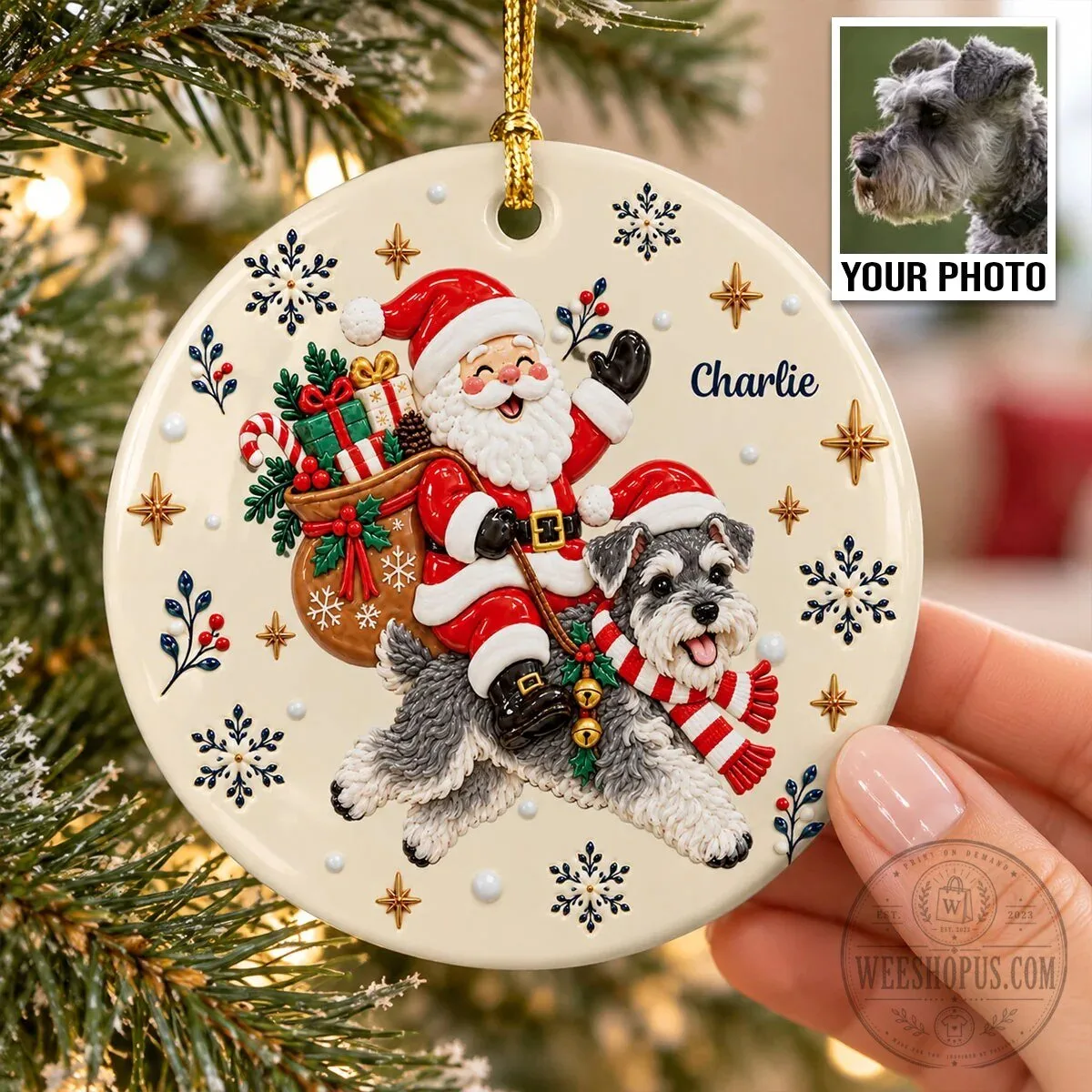 Personalized Santa Claus Riding Dog Christmas Tree Ornament 20 Personalized Santa Claus Riding Dog Christmas Tree Ornament