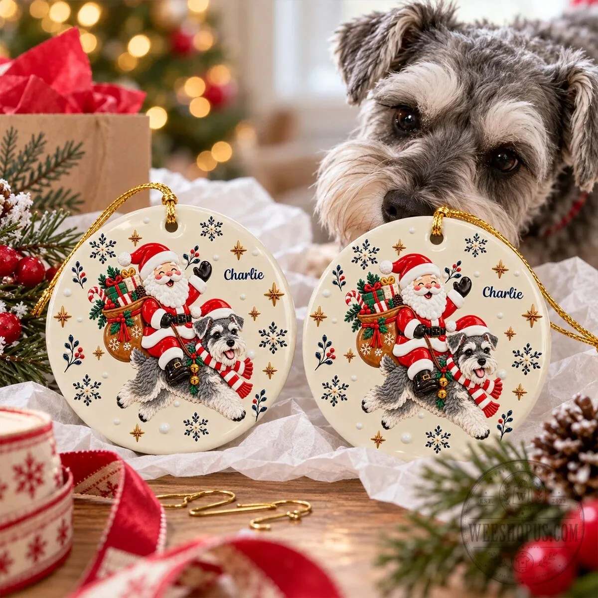 Personalized Santa Claus Riding Dog Christmas Tree Ornament 21 Personalized Santa Claus Riding Dog Christmas Tree Ornament