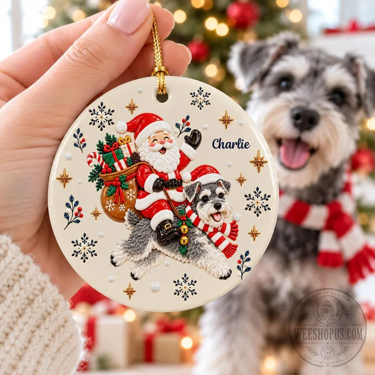 Personalized Santa Claus Riding Dog Christmas Tree Ornament 22 Personalized Santa Claus Riding Dog Christmas Tree Ornament