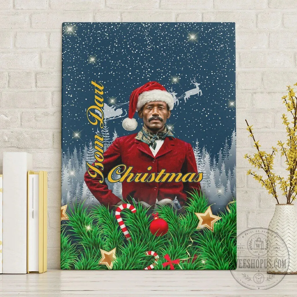 Isom Dart Black Cowboy Santa Christmas Western Snow Winter Canvas Wall Art
