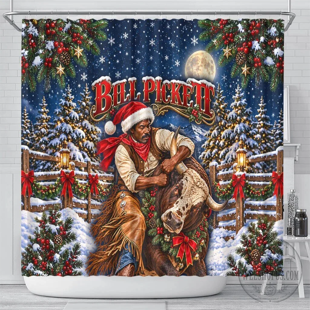 Bill Pickett Christmas Bull Rider Snowy Winter Western Rodeo Night Art Shower Curtain 6 Bill Pickett Christmas Bull Rider Snowy Winter Western Rodeo Night Art Shower Curtain