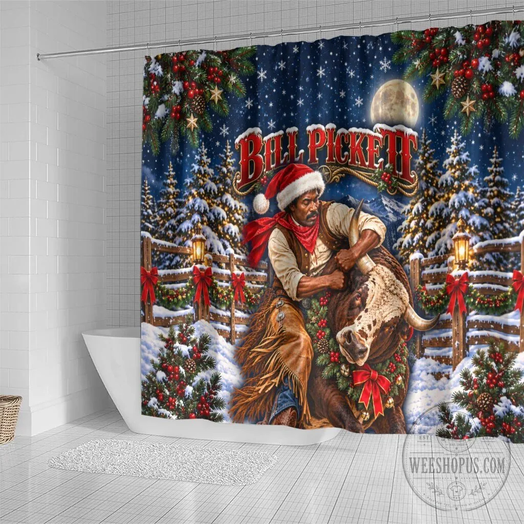 Bill Pickett Christmas Bull Rider Snowy Winter Western Rodeo Night Art Shower Curtain 7 Bill Pickett Christmas Bull Rider Snowy Winter Western Rodeo Night Art Shower Curtain