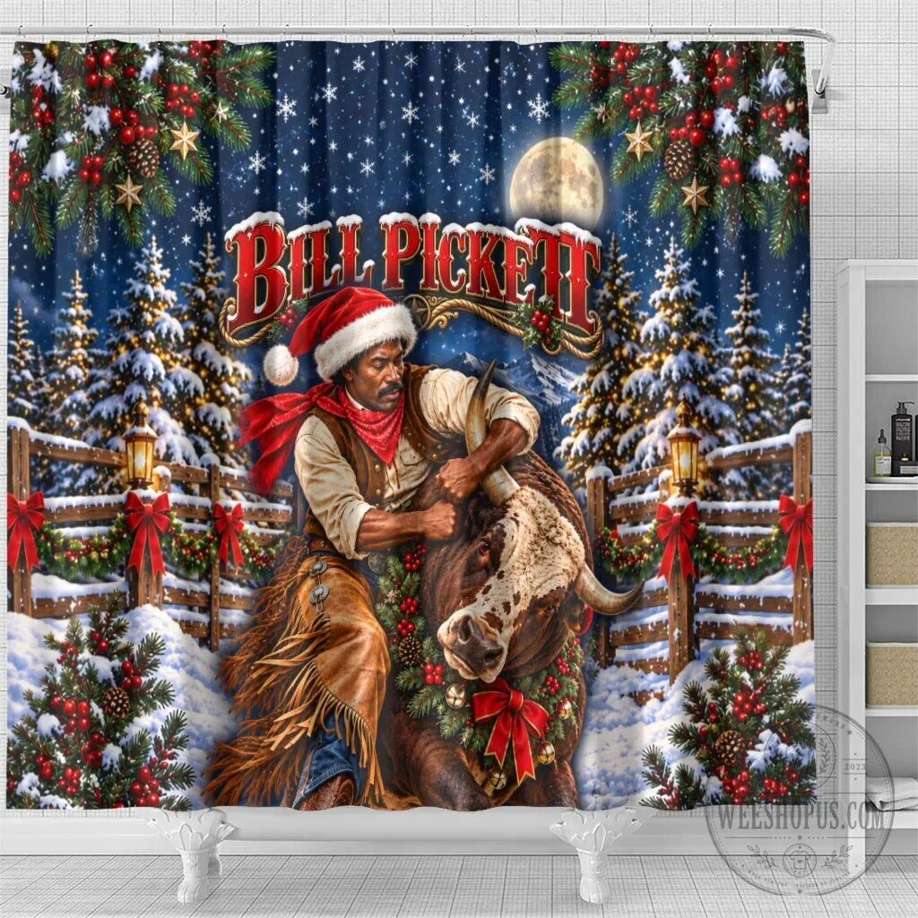 Bill Pickett Christmas Bull Rider Snowy Winter Western Rodeo Night Art Shower Curtain 9 Bill Pickett Christmas Bull Rider Snowy Winter Western Rodeo Night Art Shower Curtain
