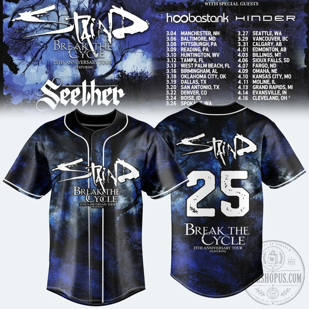 Break The Cycle 25th Anniversary Tour 2027 Staind Baseball Jersey Break The Cycle 25th Anniversary Tour 2027 Staind Baseball Jersey