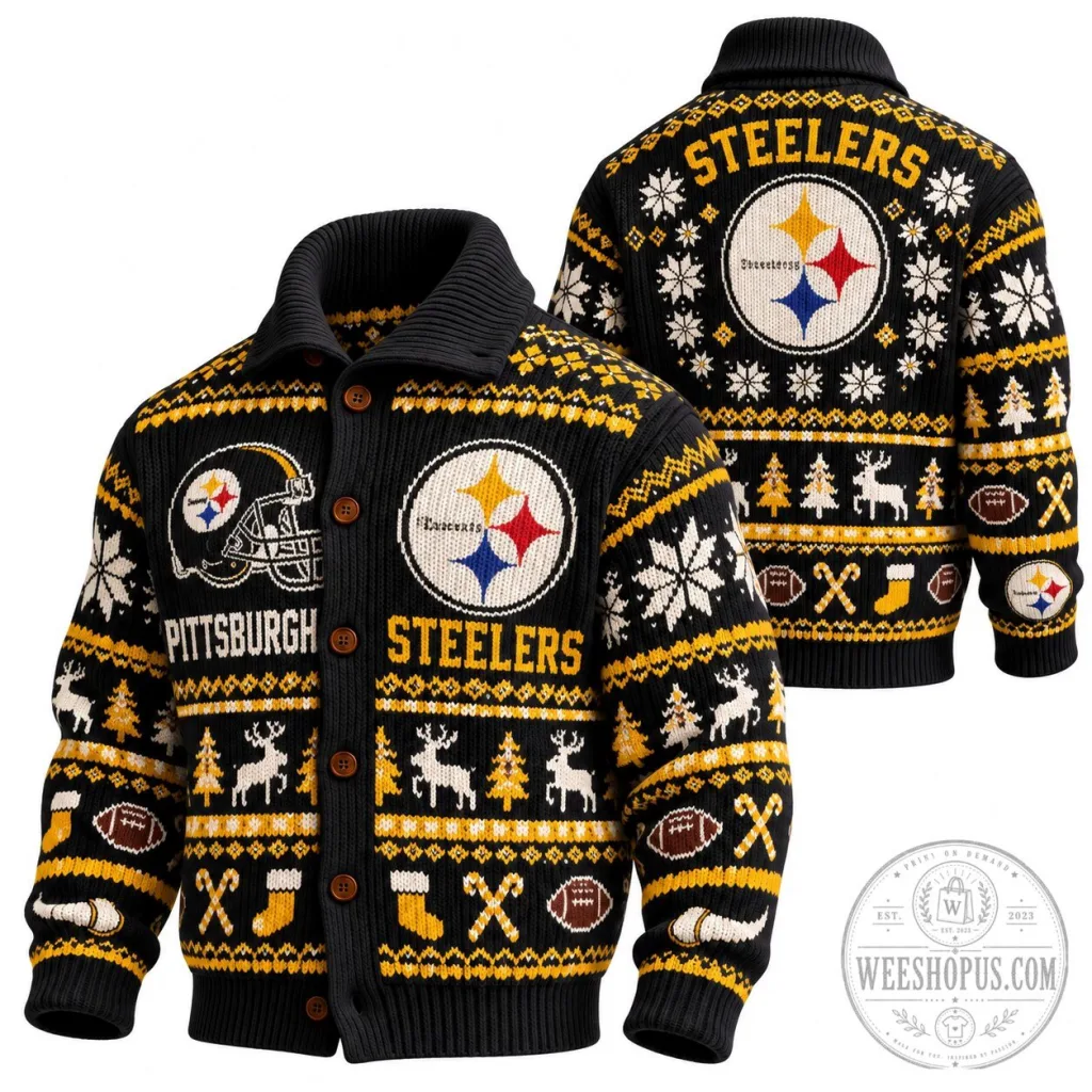 Pittsburgh Steelers Christmas Holiday Ugly Sweater Knit Cardigan Pittsburgh Steelers Christmas Holiday Ugly Sweater Knit Cardigan
