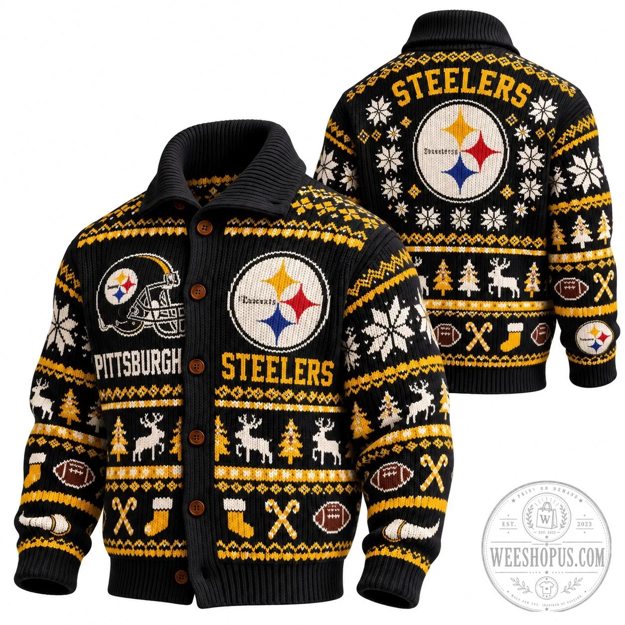 Pittsburgh Steelers Christmas Holiday Ugly Sweater Knit Cardigan