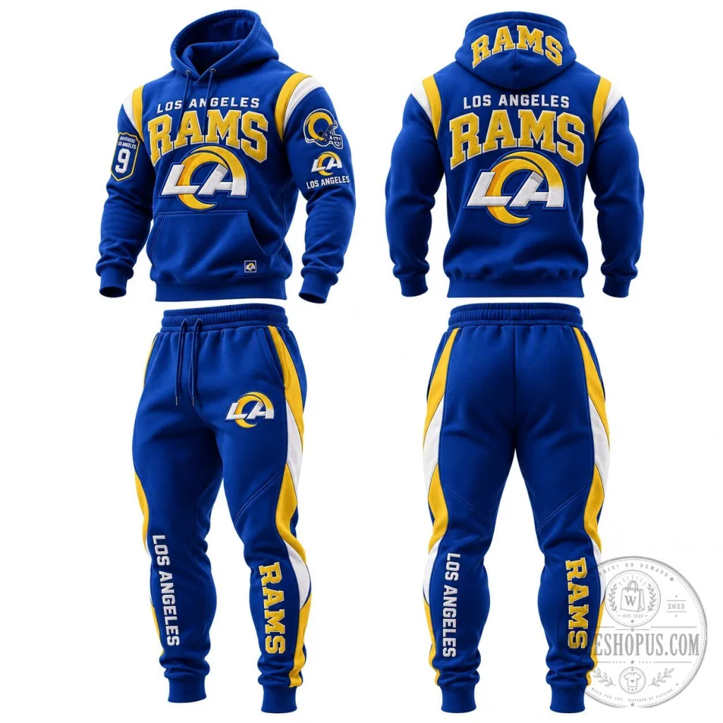 Los Angeles Rams Football Team Royal Blue Hoodie and Sweatpants Set Los Angeles Rams Football Team Royal Blue Hoodie and Sweatpants Set