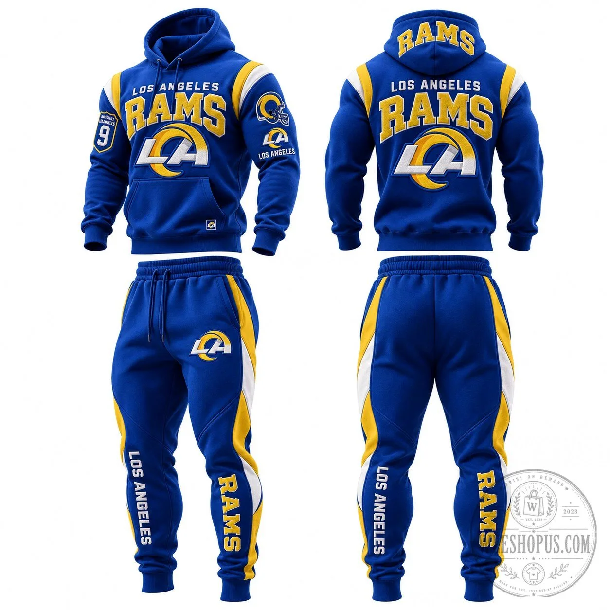 Los Angeles Rams Football Team Royal Blue Hoodie and Sweatpants Set 5 Los Angeles Rams Football Team Royal Blue Hoodie and Sweatpants Set
