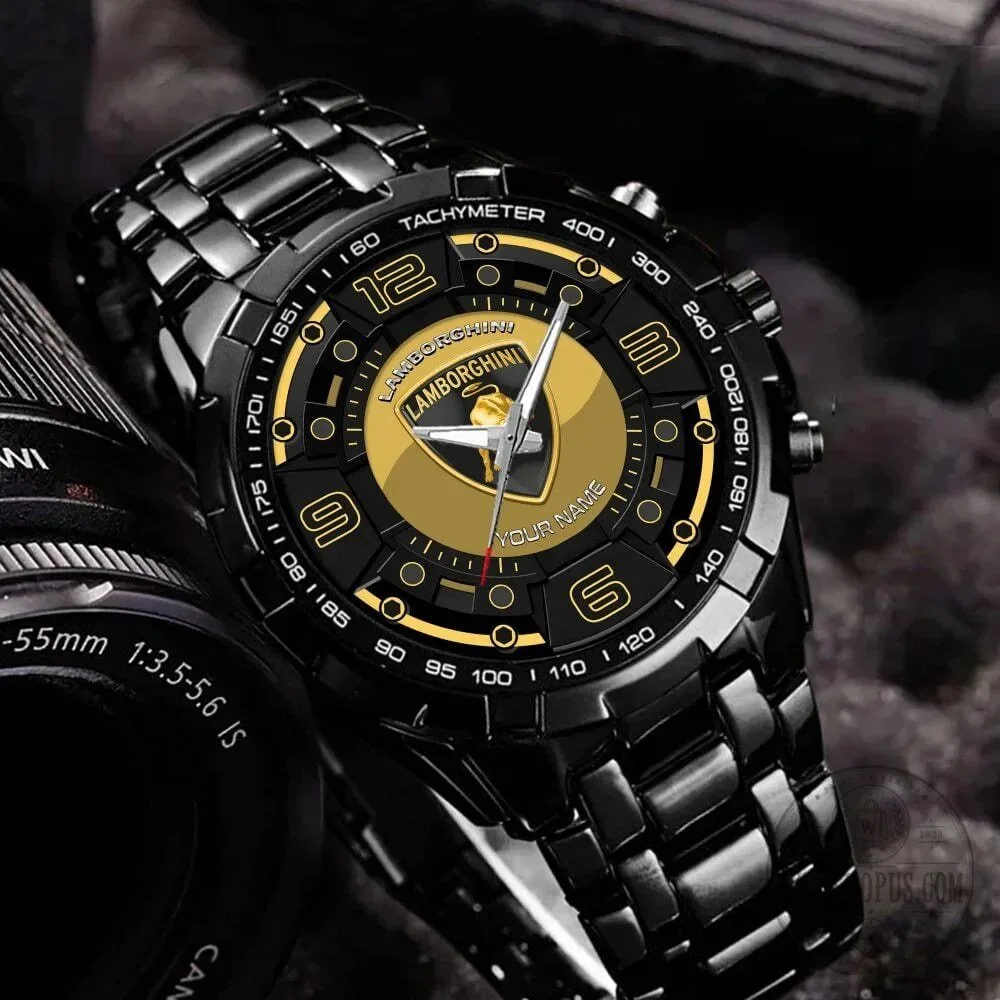 Lamborghini Custom Name Black and Gold Chronograph Watch