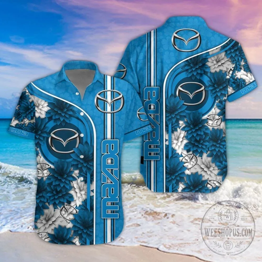 Mazda Car Logo Blue Floral Summer Beach Hawaiian Shirt 1 Mazda Car Logo Blue Floral Summer Beach Hawaiian Shirt