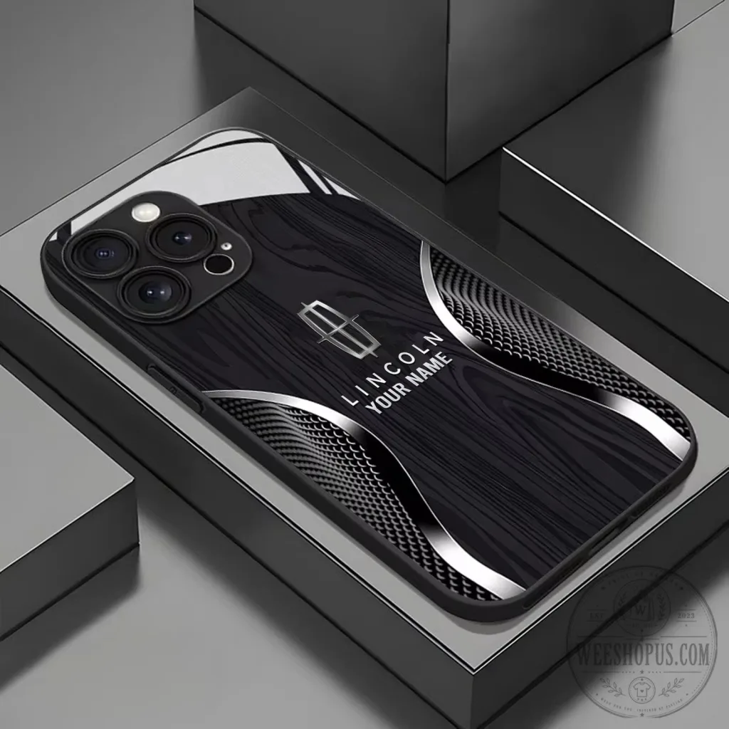 Lincoln Car Logo Custom Name Black Wood Grain Pattern iPhone Phone Case Lincoln Car Logo Custom Name Black Wood Grain Pattern iPhone Phone Case