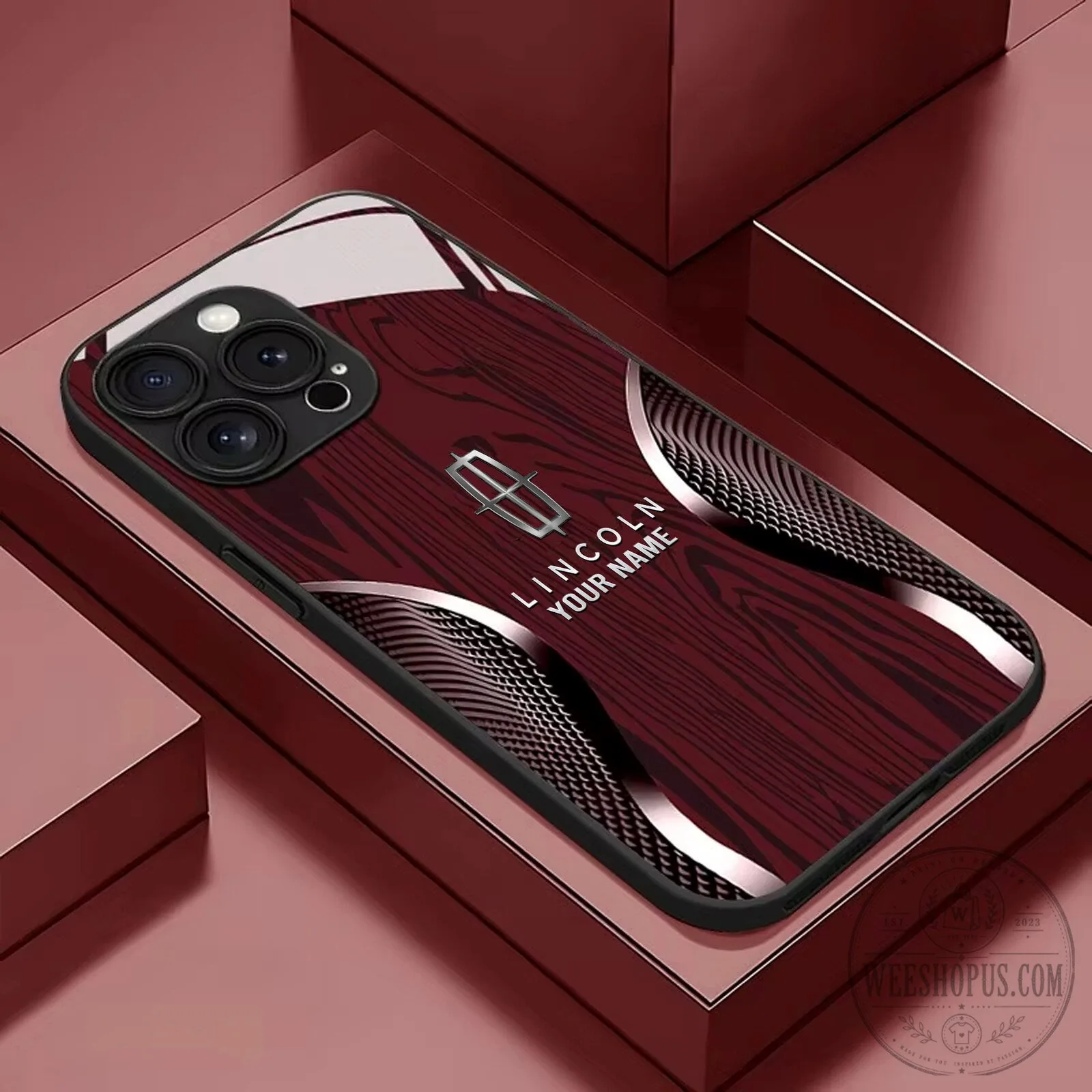 Lincoln Car Logo Custom Name Black Wood Grain Pattern iPhone Phone Case 13 Lincoln Car Logo Custom Name Black Wood Grain Pattern iPhone Phone Case