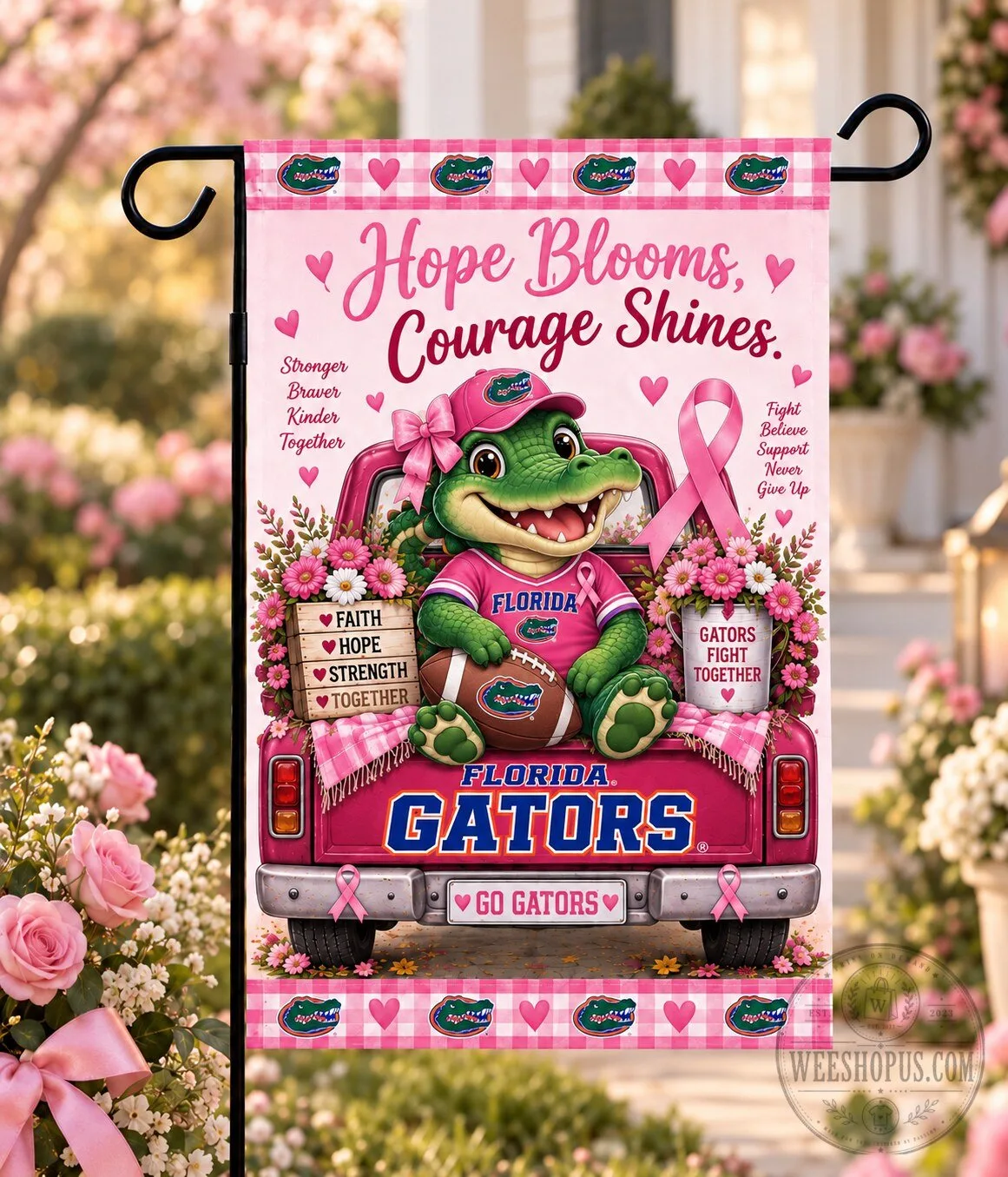 Florida Gators Breast Cancer Awareness Hope Blooms Courage Shines Flag