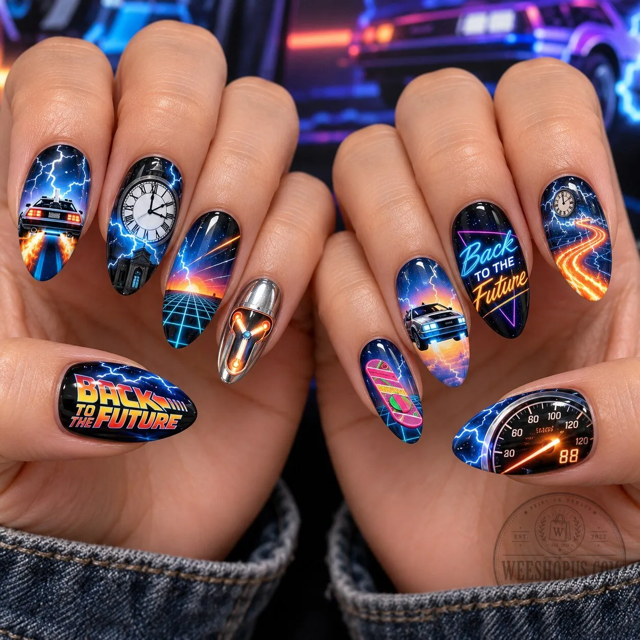 Back to the Future DeLorean Time Travel Movie Press-On Nails Set 3 Back to the Future DeLorean Time Travel Movie Press-On Nails Set