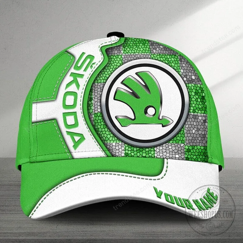 Skoda Auto Car Logo Custom Name Green and White Baseball Cap Hat 13 Skoda Auto Car Logo Custom Name Green and White Baseball Cap Hat