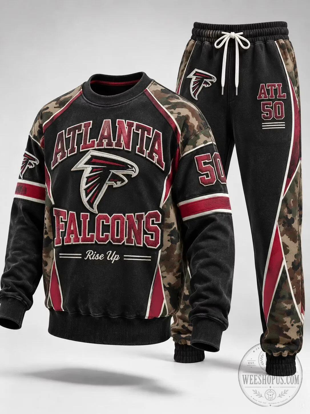 Atlanta Falcons Camouflage Print Crewneck Sweatshirt and Jogger Pants Set
