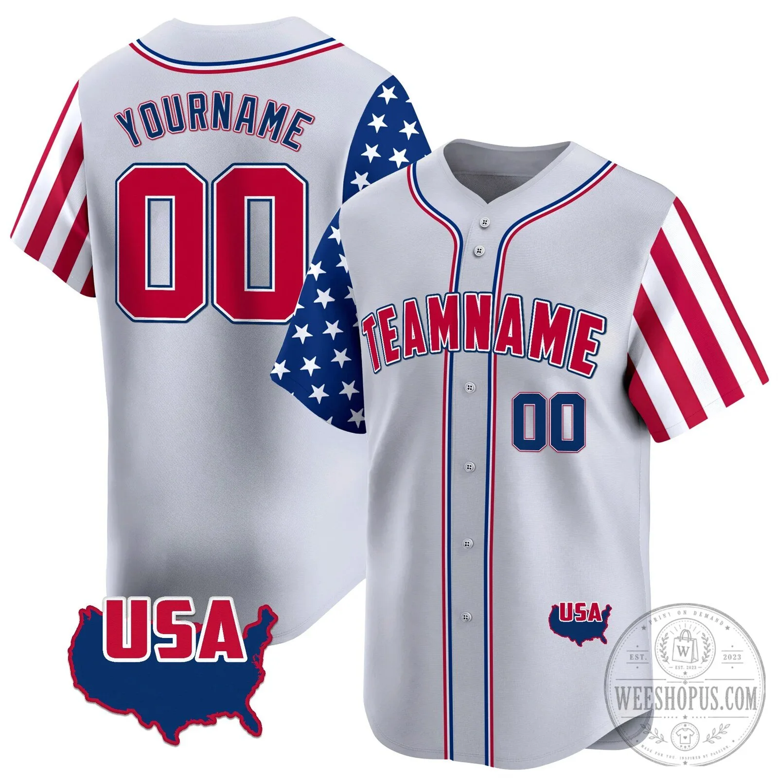 Custom American Flag Baseball Jersey with Personalized Name and Number 9 Custom American Flag Baseball Jersey with Personalized Name and Number