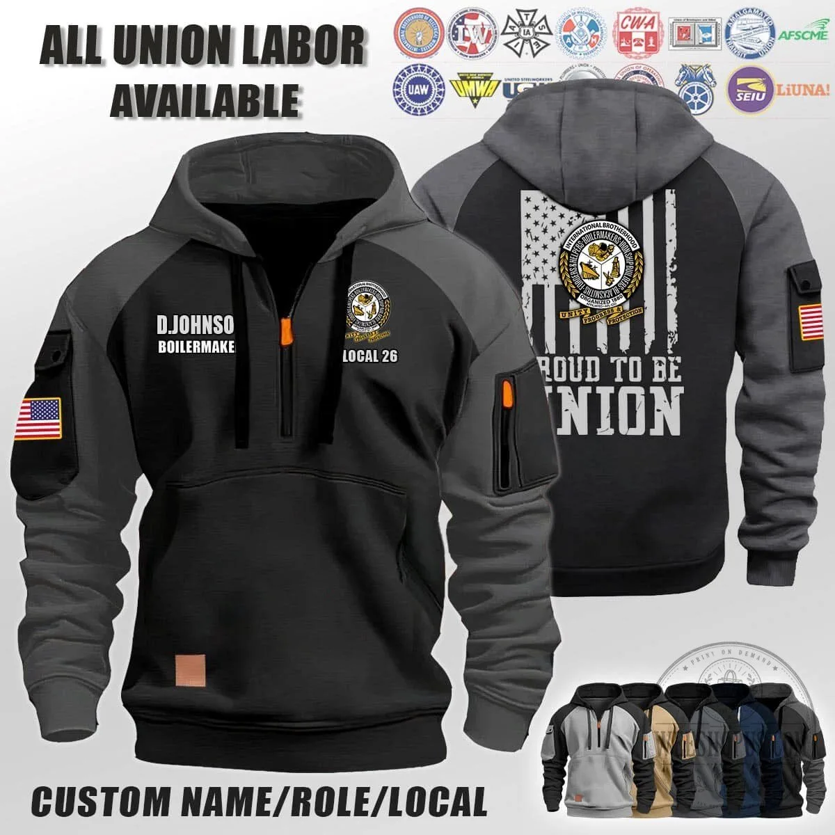 International Brotherhood of Boilermakers Union American Flag Hoodie