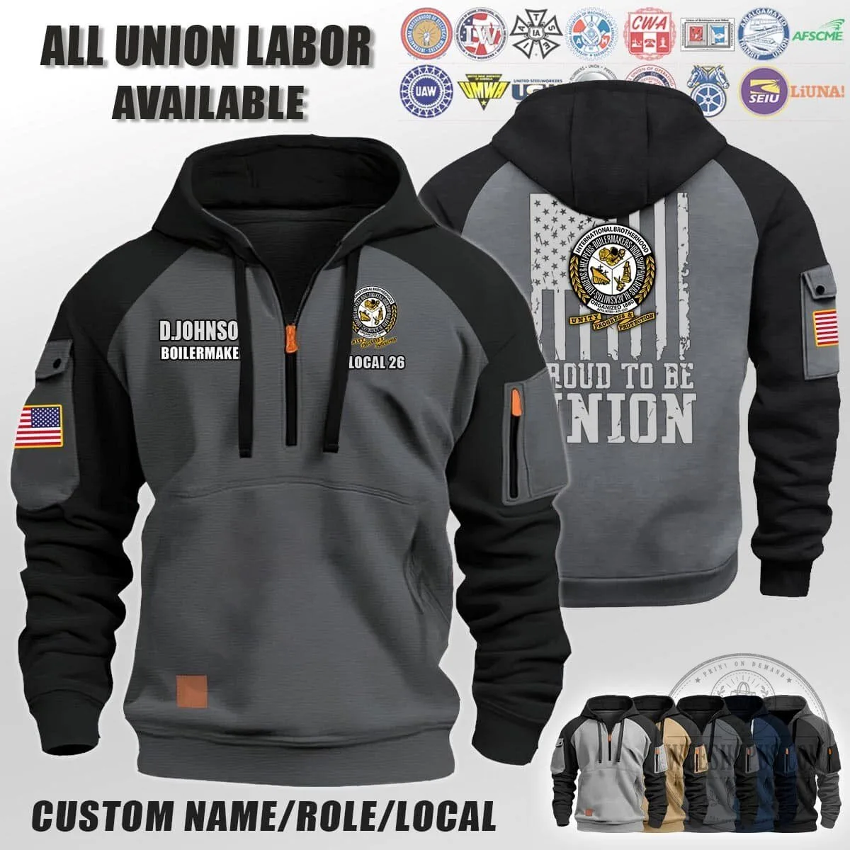 International Brotherhood of Boilermakers Union American Flag Hoodie 10 International Brotherhood of Boilermakers Union American Flag Hoodie
