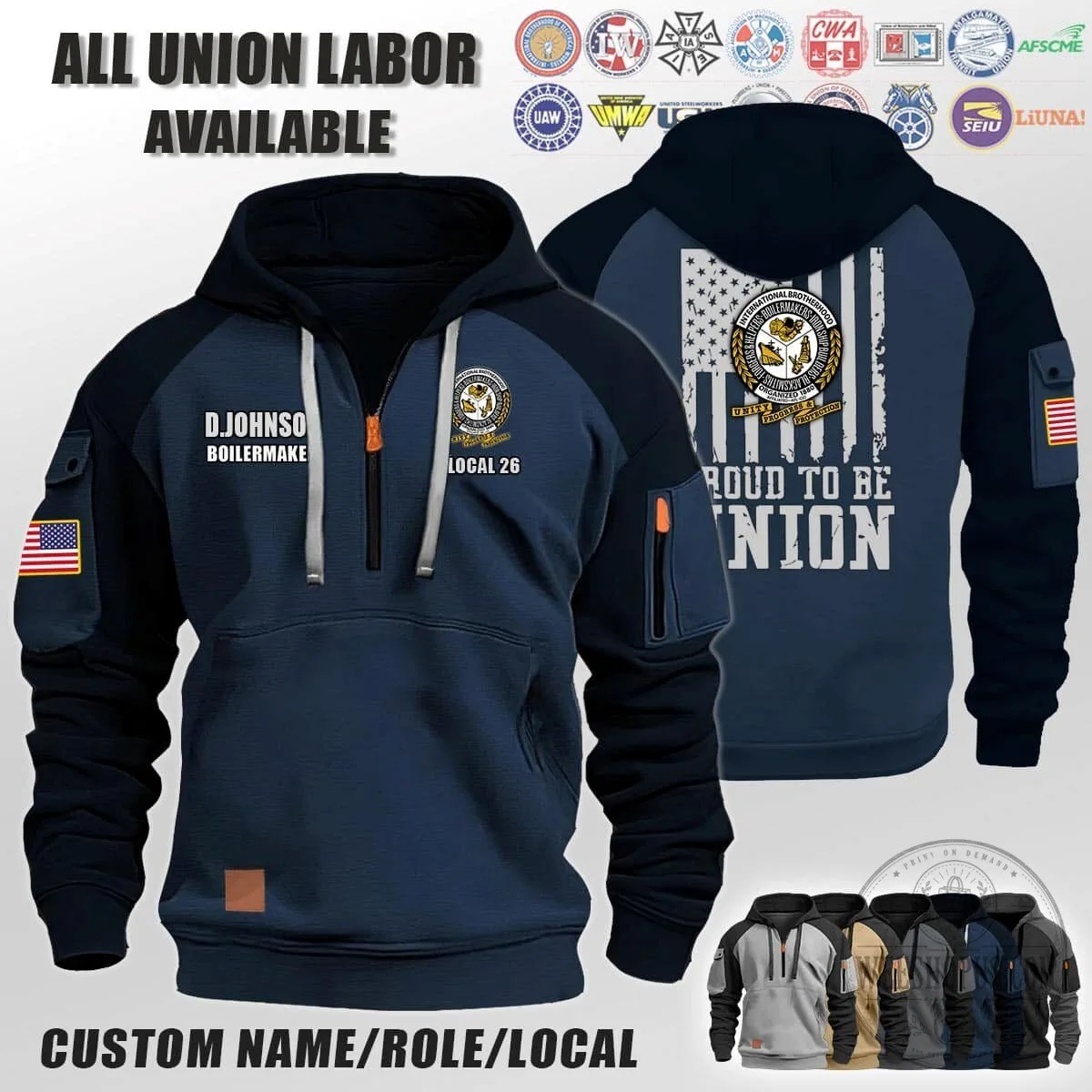 International Brotherhood of Boilermakers Union American Flag Hoodie 12 International Brotherhood of Boilermakers Union American Flag Hoodie