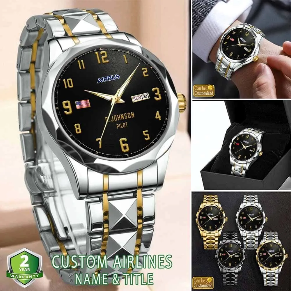 Airbus Pilot Custom Name Stainless Steel Watch with Date Display 7 Airbus Pilot Custom Name Stainless Steel Watch with Date Display