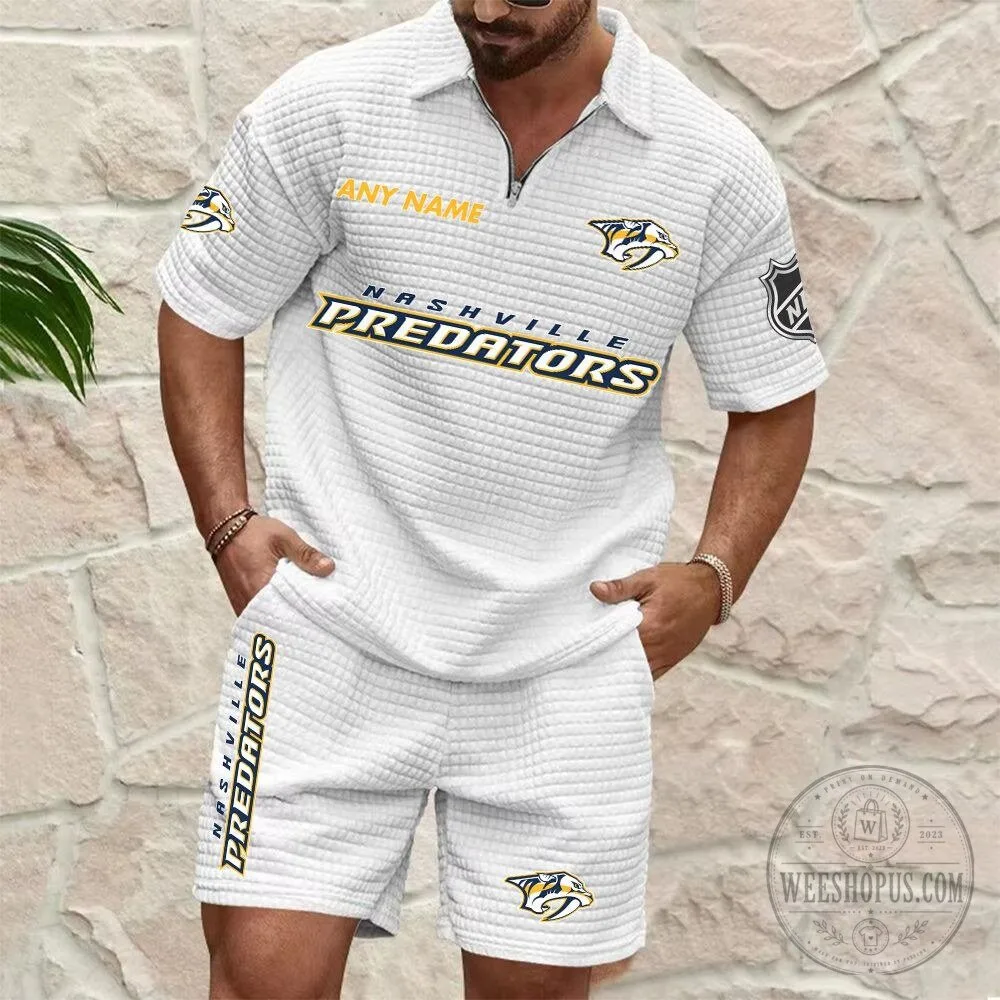 Nashville Predators Personalized Name Waffle Knit Polo Shirt and Shorts Set