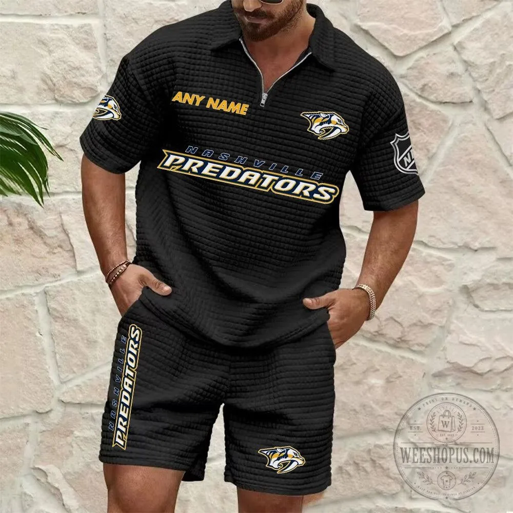 Nashville Predators Personalized Name Waffle Knit Polo Shirt and Shorts Set 10 Nashville Predators Personalized Name Waffle Knit Polo Shirt and Shorts Set