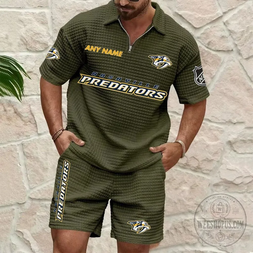 Nashville Predators Personalized Name Waffle Knit Polo Shirt and Shorts Set 12 Nashville Predators Personalized Name Waffle Knit Polo Shirt and Shorts Set