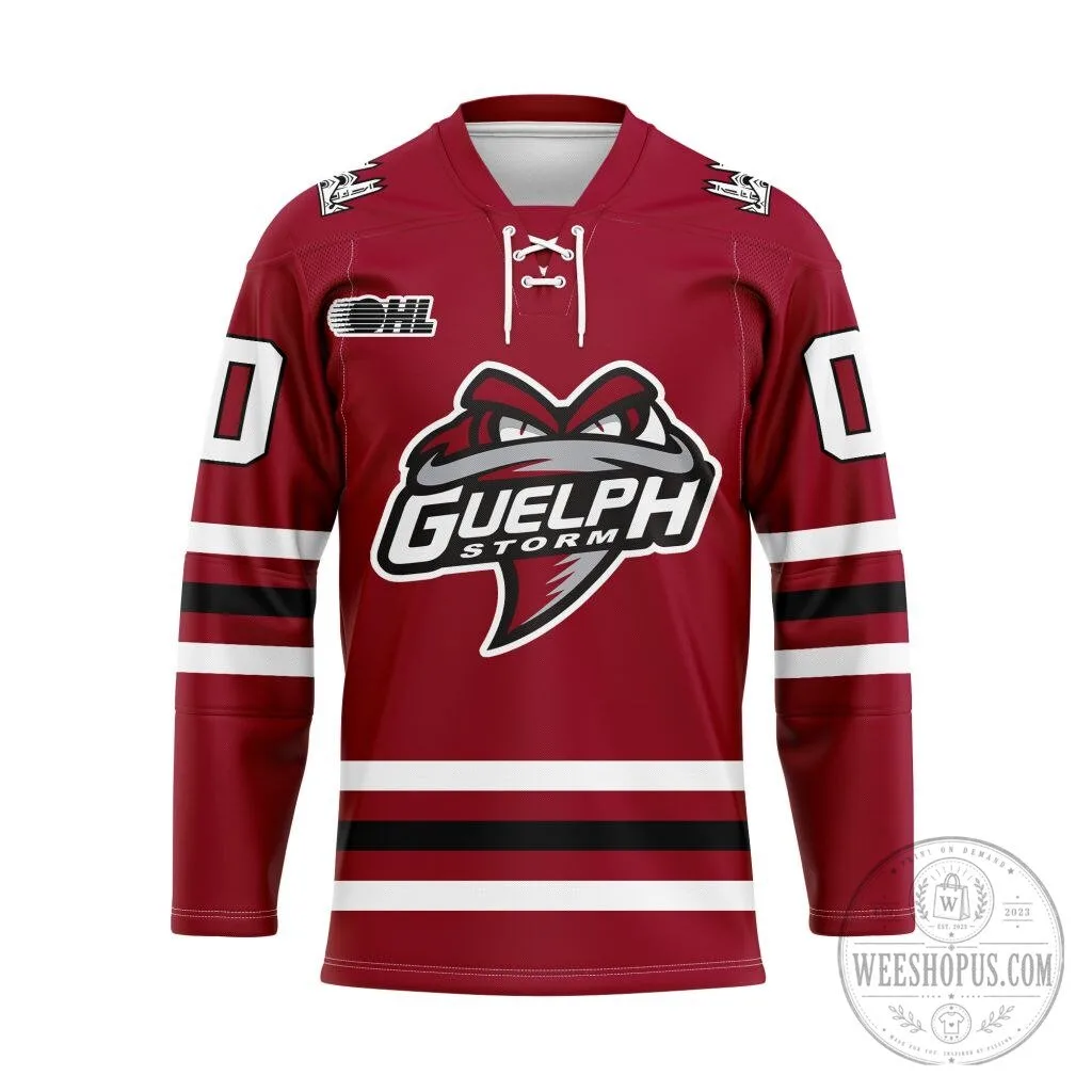 Guelph Storm Personalized Red Lace Hockey Jersey for Men and Women