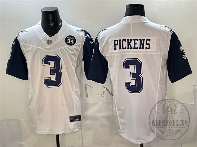 Dallas Cowboys Football George Pickens White Number 3 Stitched Football Jersey