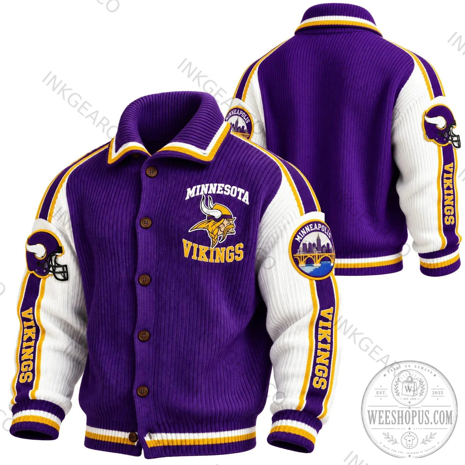 Minnesota Vikings NFL Football Team Varsity Jacket with Embroidered Logo